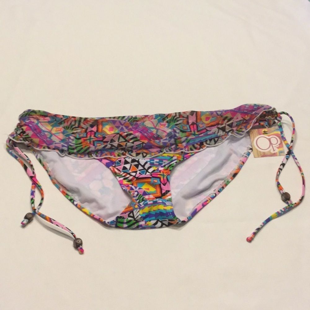 Op Skirted Scoop Bikini Bottoms Bright Geometric - Picture 1 of 8